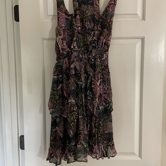 By Anthropologie Cutout Mini Dress-Purple Motif-Small ruffled chiffon S summer - Picture 5 of 5